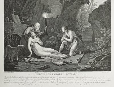 Chactas And Atala Etching 19th Century Engraving Old Print