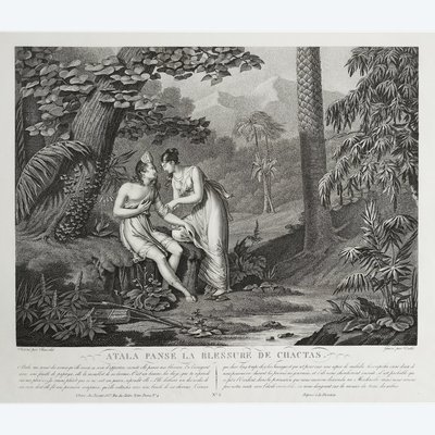 Atala Et Chactas Gravure Ancienne Par Duthé 19ème