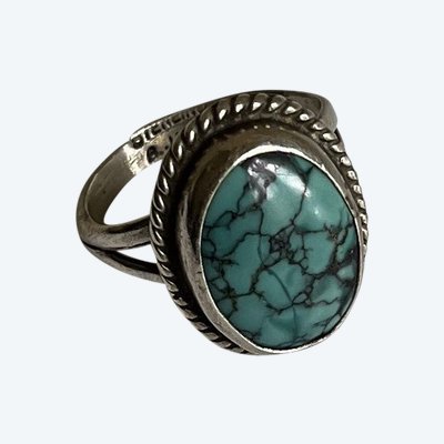 Art Deco ring, silver and turquoise