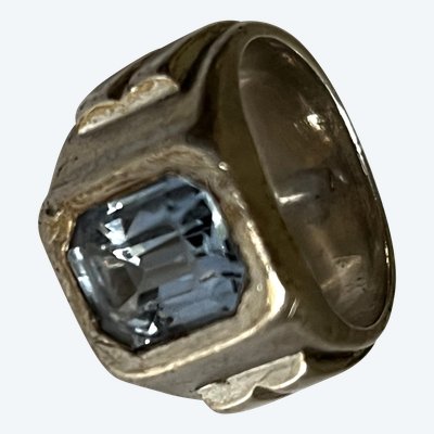 Bague argent massif aigue marine