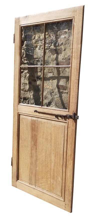 Antique 18th Century 4-Panel Glass Door in Oak and Ironwork