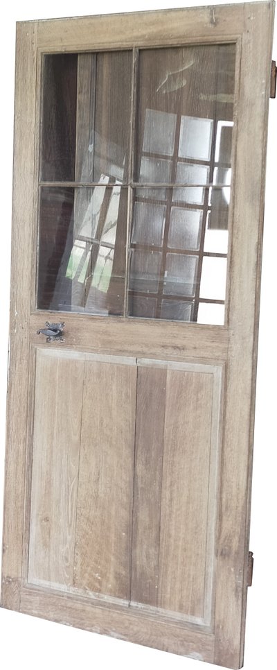 Antique 18th Century 4-Panel Glass Door in Oak and Ironwork