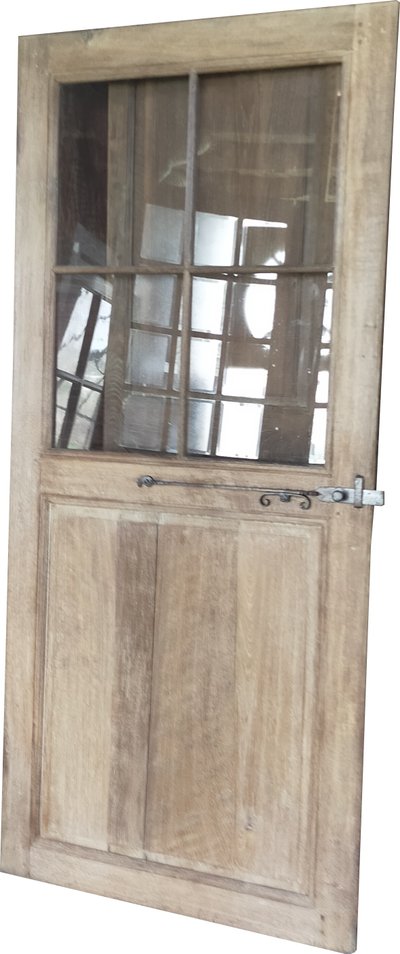 Antique 18th Century 4-Panel Glass Door in Oak and Ironwork