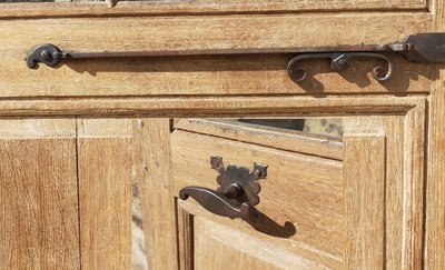 Antique 18th Century 4-Panel Glass Door in Oak and Ironwork