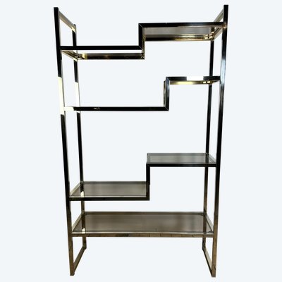 Roméo REGA 1970 silver and gold metal bookcase shelf