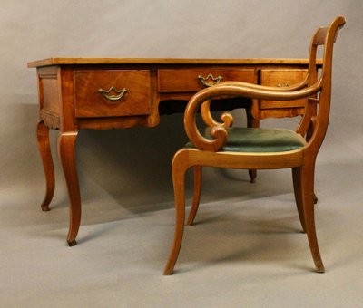 Cherry Wood Flat Desk and Armchair