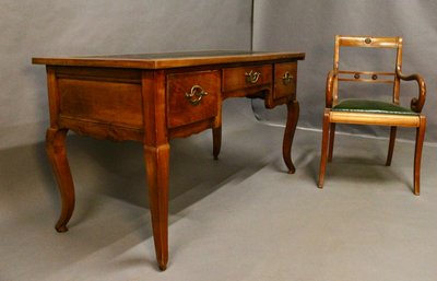 Cherry Wood Flat Desk and Armchair