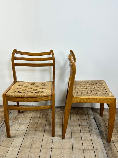 Danish chairs (set of 6) in blond teak and rope 1970's