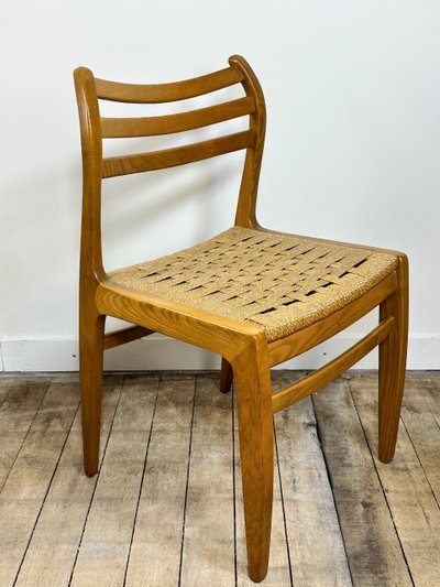 Danish chairs (set of 6) in blond teak and rope 1970's