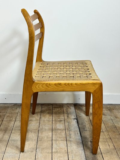 Danish chairs (set of 6) in blond teak and rope 1970's