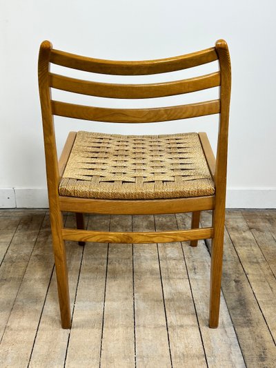 Danish chairs (set of 6) in blond teak and rope 1970's