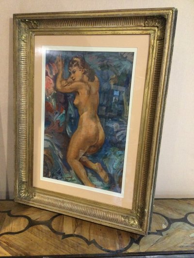 '' FEMME NUE AGENOUILLÉE'' , Huile Sur Toile De Pierre Creixams, Peintre ESPAGNOL