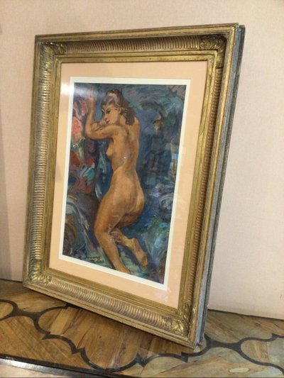 '' FEMME NUE AGENOUILLÉE'' , Huile Sur Toile De Pierre Creixams, Peintre ESPAGNOL