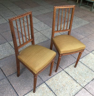 Pair of Louis XVI walnut chairs, late 19th century