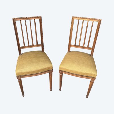 Pair of Louis XVI walnut chairs, late 19th century