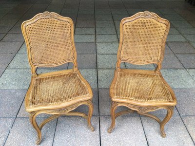 Pair of Louis XV Caned Chairs with ''à La Reine'' Backs