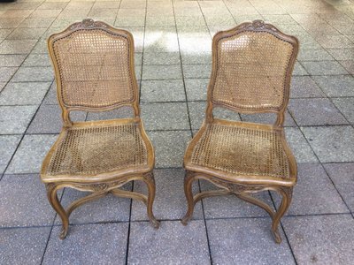 Pair of Louis XV Caned Chairs with ''à La Reine'' Backs