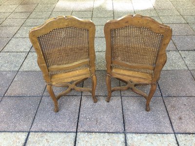 Pair of Louis XV Caned Chairs with ''à La Reine'' Backs