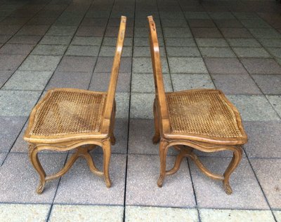 Pair of Louis XV Caned Chairs with ''à La Reine'' Backs