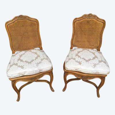 Pair of Louis XV Caned Chairs with ''à La Reine'' Backs