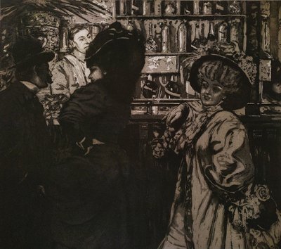 Donne parigine al bar Antica incisione Art Nouveau circa 1900