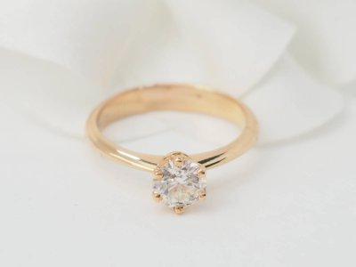 Solitaire ring in rose gold and certified 0.74ct diamond