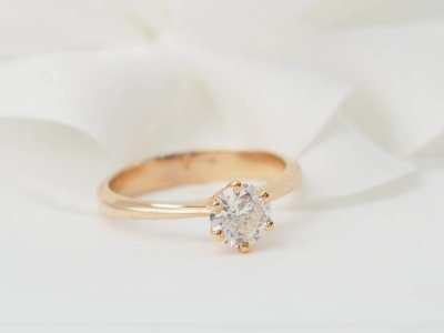 Solitaire ring in rose gold and certified 0.74ct diamond