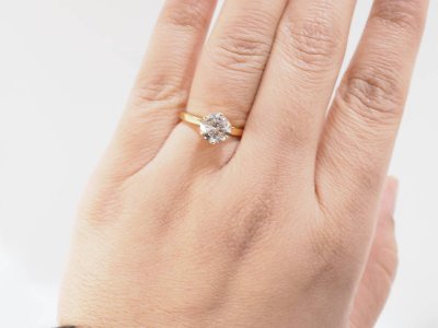 Yellow gold and 1.59ct diamond solitaire ring