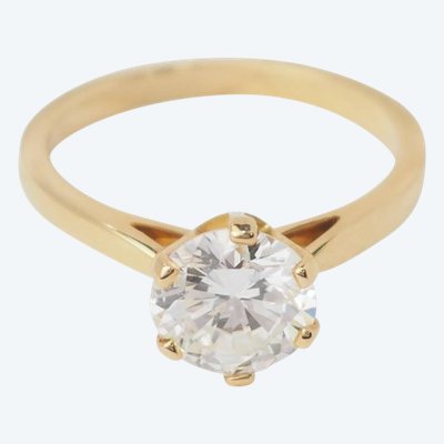 Yellow gold and 1.59ct diamond solitaire ring