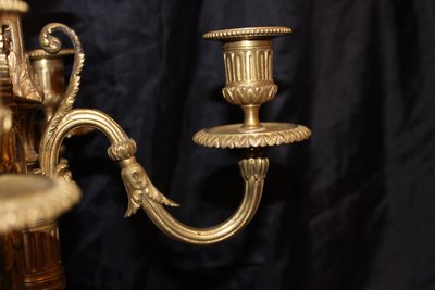 Pair of bronze candelabra candlesticks with 5 light arms in the Louis XVI style, 19th century