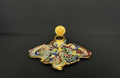 Antico calamaio in smalto cloisonné e bronzo dorato – fine XIX/inizio XX secolo