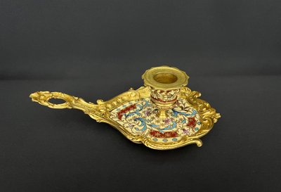 Candlestick in gilt bronze and champlevé enamel, 19th century