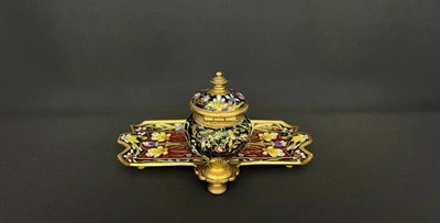 Antique Cloisonné Enamel and Gilt Bronze Inkwell