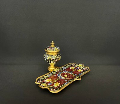 Antique Cloisonné Enamel and Gilt Bronze Inkwell