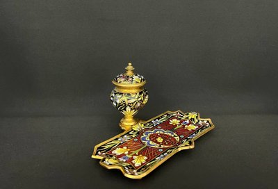 Antique Cloisonné Enamel and Gilt Bronze Inkwell