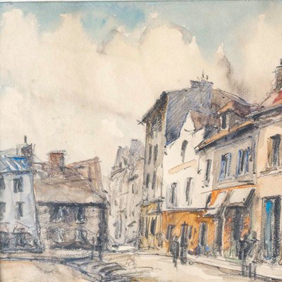 Frank Will (1900-1951) Rue Animée, Village Normand Aquarelle, vers 1925-1930