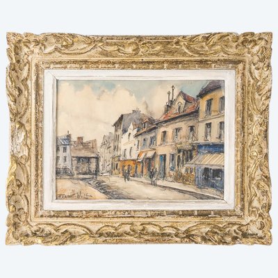 Frank Will (1900-1951) Rue Animée, Village Normand Aquarelle, vers 1925-1930