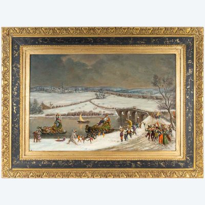 North European School Mardi Gras Oil on Copper 19th Century