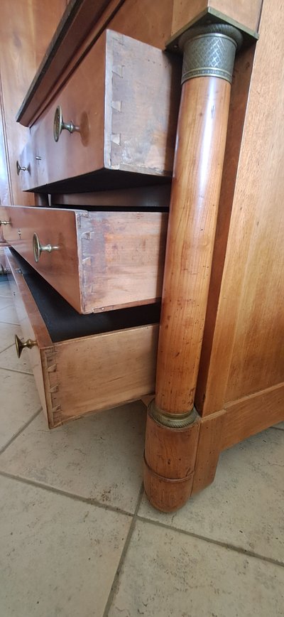 Empire style chest of drawers in blond walnut