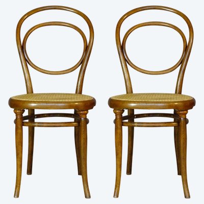 2 Thonet Nr. 10 Stühle, Version 1870, neues Rohrgeflecht