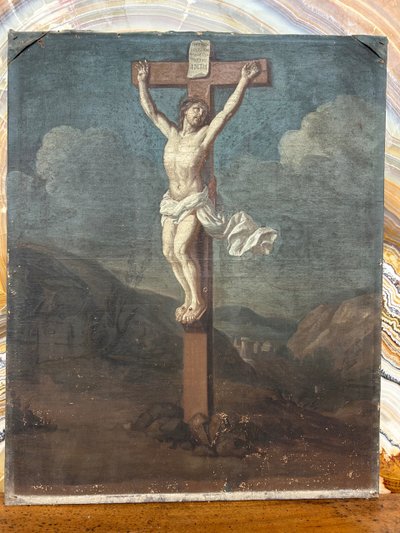 Charles Le Brun (1619-1690) Entourage De - Christ En Croix - Crucifixion Huile Sur Toile 