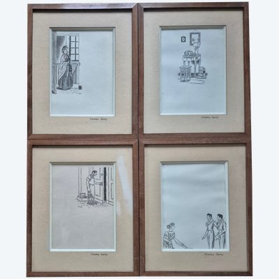 4 disegni originali di Charles GENTY