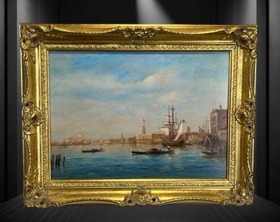 TABLEAU / HUILE SUR PANNEAU DE GERARD ROUX "dit ROUXE ( VUE DE VENISE ) ENCADRÉE