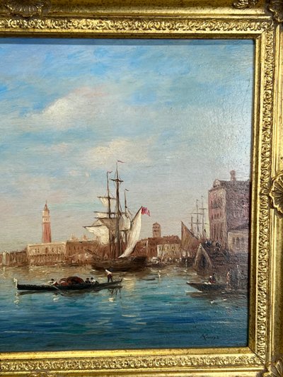 TABLEAU / HUILE SUR PANNEAU DE GERARD ROUX "dit ROUXE ( VUE DE VENISE ) ENCADRÉE