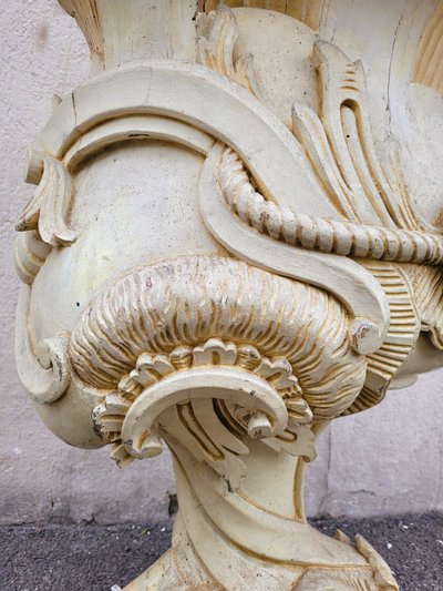 Grande Sculpture Putti En Bois Laqué, Italie, XIXème Siècle