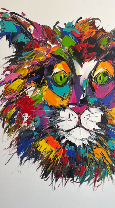 Acrylique sur toile - Tête de chat