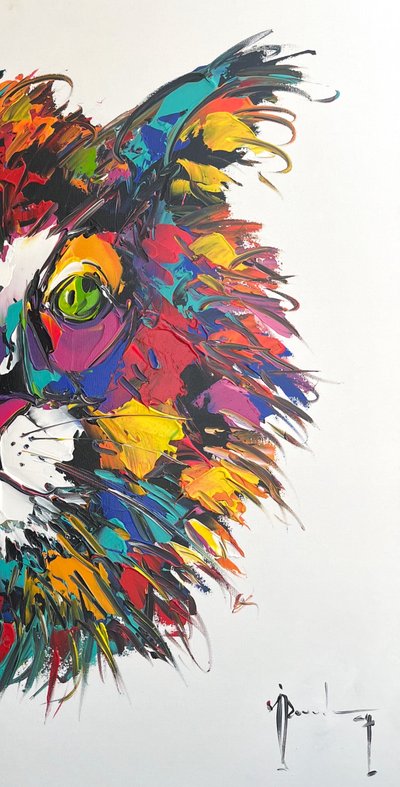 Acrylique sur toile - Tête de chat