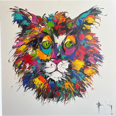 Acrylique sur toile - Tête de chat