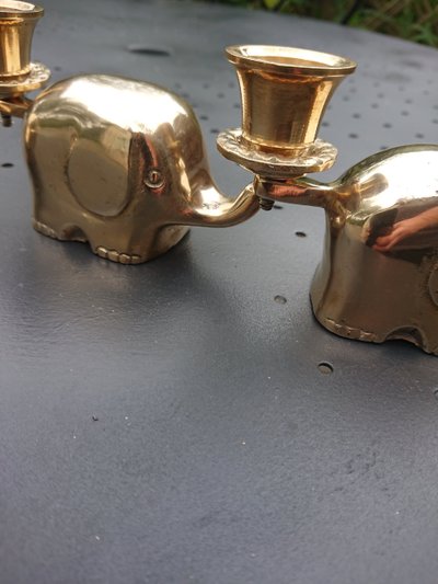 Brass Elephant Candle Holder Set