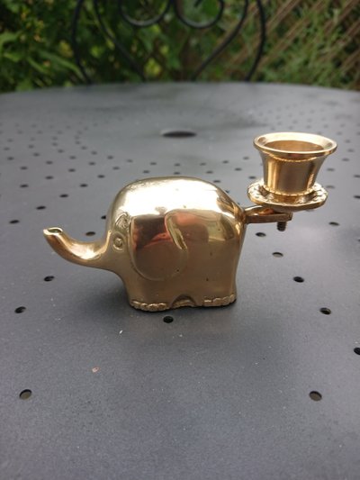 Brass Elephant Candle Holder Set